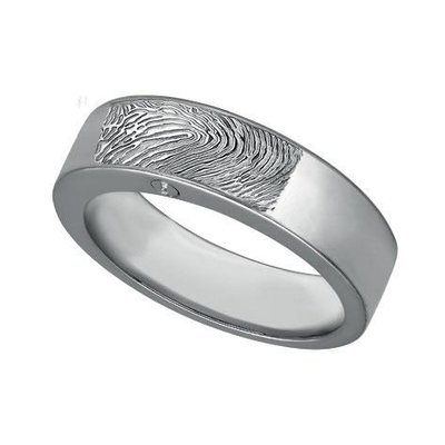 Thin Engraved Cremation Ring with Fingerprint