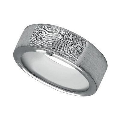Wide Engraved Cremation Ring with Fingerprint