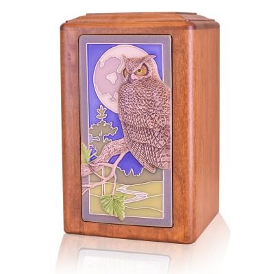 Owl and Moon Wood Urn