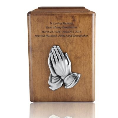 Praying Hands Solid Wood Urn